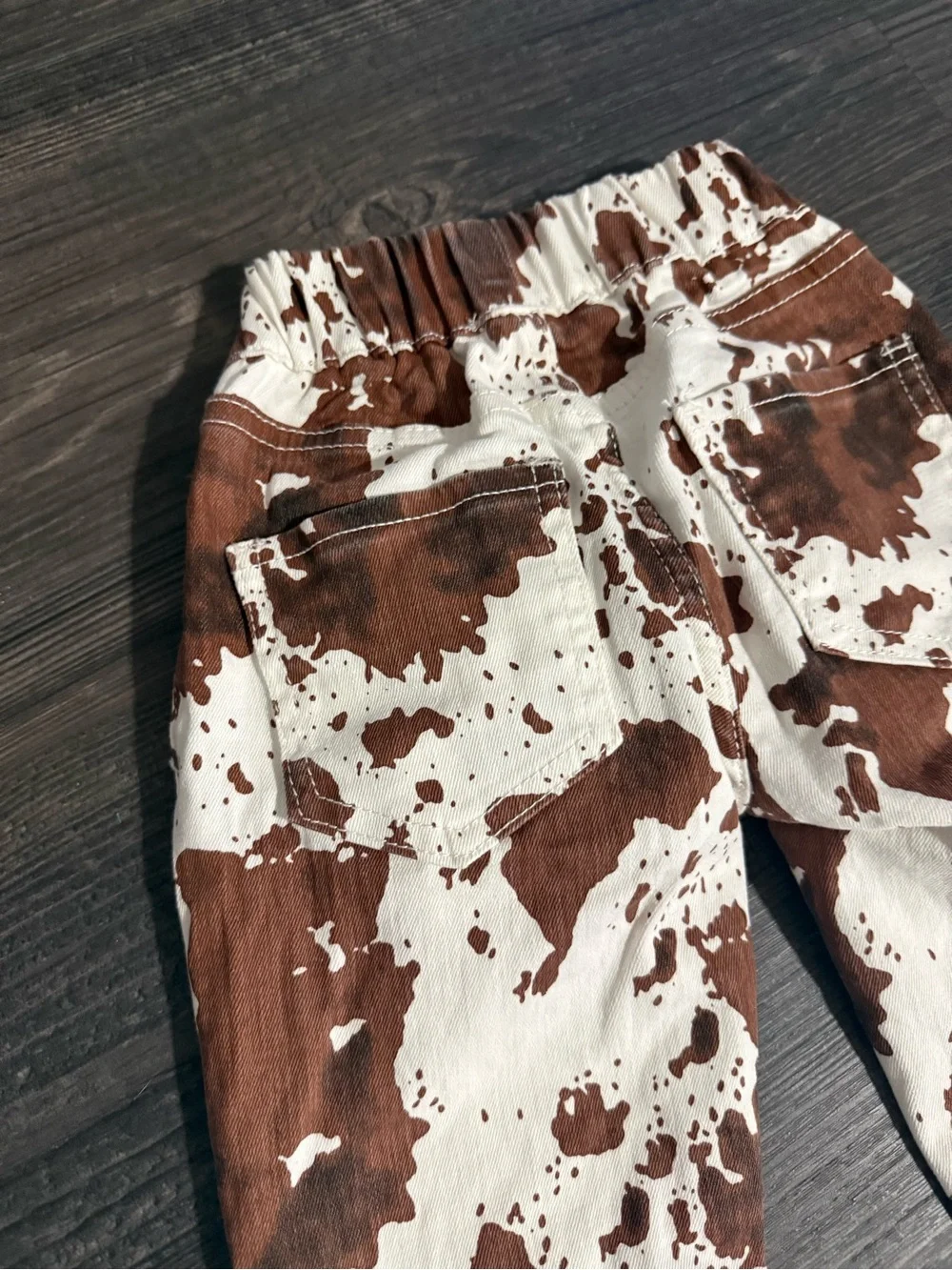 Girls Size XXS Cowprint Flared Pants in White & Brown